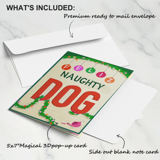Feliz Naughty Dog Christmas Pop-Up Card